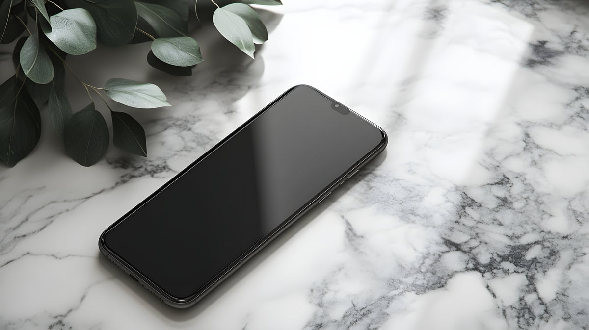 Hidden wireless charger installed beneath white marble countertop with phone charging on surface